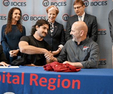 intern jayden at boces career signing day