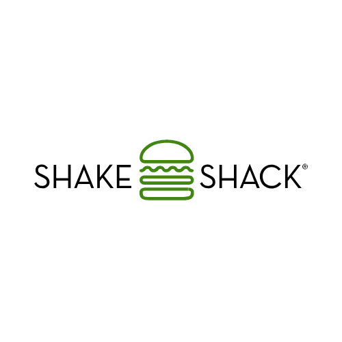 The Shake Shack logo features "SHAKE" and "SHACK" in black text, separated by a green outline of a stylized burger.