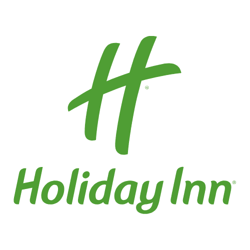 light green holiday in logo featuring a pig h above the line "holiday inn"