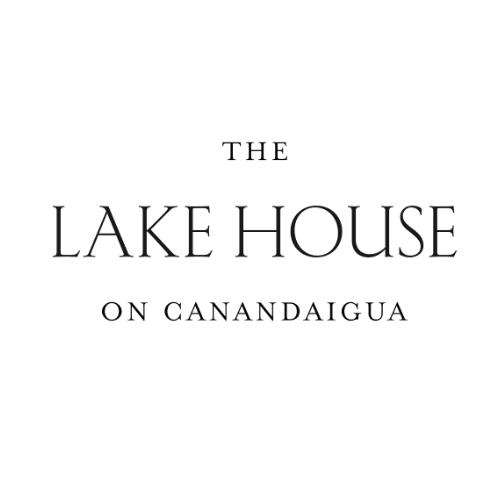 black and white logo for the lake house on canandaigua